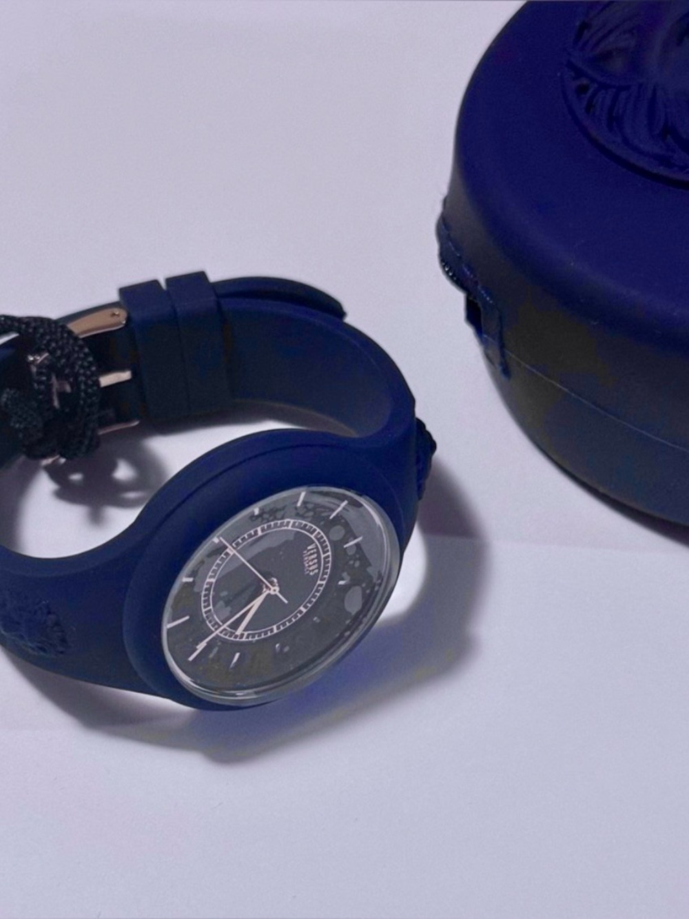 NEW! Versace Navy Silicone Watch with Gold Accents - 39mm